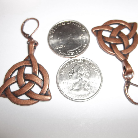 Copper Triquetra Celtic Knot Earrings Dangle Drop Fashion Jewelry Set Pair C781 - Picture 3 of 7